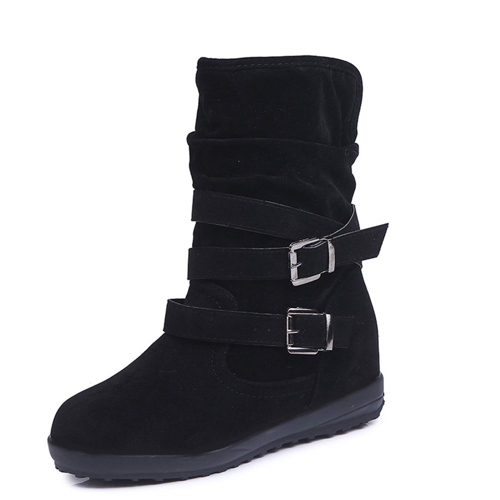 SACFOF Womens Ankle Boots Slip On Mid-Calf Slouch Booties Fashion Casual Slouch Buckle Strap Mid Calf Booties