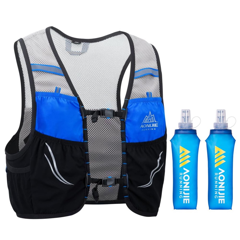 2.5L Hydration Backpack Vest with 2*500ml Soft Flask Running Race Vest Breathable Lightweight Pack for Cycling Hiking Camping (Black with 2*500ml Soft Flask, S/M)
