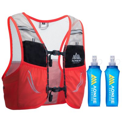 2.5L Hydration Backpack Vest with 2*500ml Soft Flask Running Race Vest Breathable Lightweight Pack for Cycling Hiking Camping (Orange with 2*500ml Soft Flask, S/M)