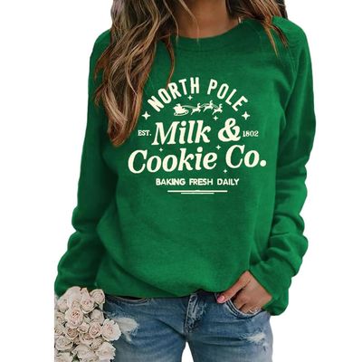 Faithgee North Pole Milk and Cookie Co Sweatshirt North Pole Cookie Sweatshirt Merry Christmas Sweatshirt Funny Gifts Tee Green
