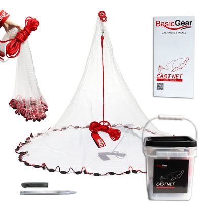 BasicGear Cast Net for Bait Trap Fish, Protected Weights, 3ft Radius with 1/4 inch Mesh for Freshwater and Saltwater, Professional Grade and Upgraded Material, Throw Style