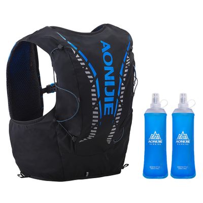 12L High Capacity Hydration Backpack with 2*450ML Soft Flask Lightweight Trail Running Vest for Hiking, Cycling, Climbing, Camping (Black with 2*450ml Soft Flask, M/L)
