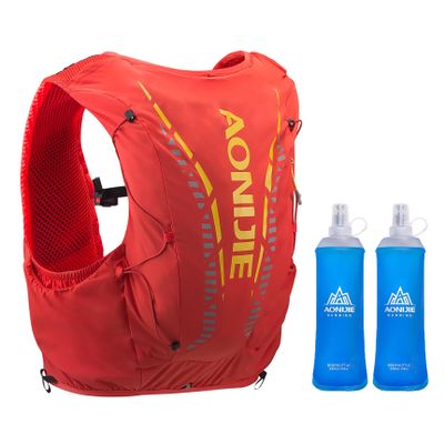 12L High Capacity Hydration Backpack with 2*450ML Soft Flask Lightweight Trail Running Vest for Hiking, Cycling, Climbing, Camping (Orange with 2*450ml Soft Flask, L/XL)