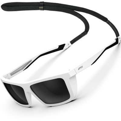 ATTCL Sports Polarized Sunglasses for Men: Secure Anti-Slip Lightweight TR90 Square Frame UV Protection for Driving Fishing Climbing 1124 White-Black