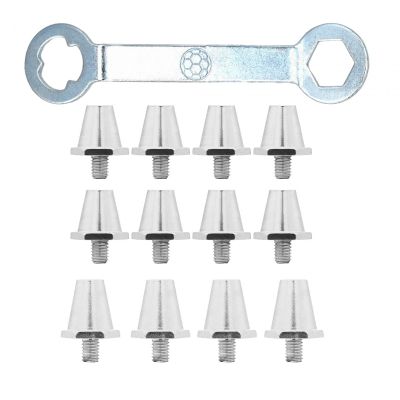 12x Football Boot Spikes, Soccer Anti Slip Screw in Football Cleats Replacement Spikes for Athletic, Sneakers, 13mm 15mm, Silver with Wrench