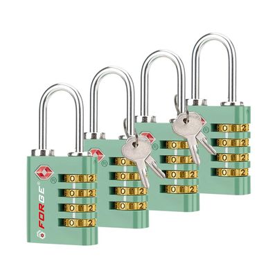 Forge Dual-Opening: Key or Combination Access Lock, TSA Approved Locks for Luggage, Pelican case, Travel, Gym, School, Stainless Steel Shackle. (Green, 4 Pk)