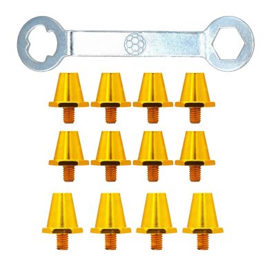 Colaxi 12x Football Boot Spikes, Soccer Anti Slip Screw in Football Cleats Replacement Spikes for Athletic, Sneakers, 13mm 15mm, Gold with Wrench