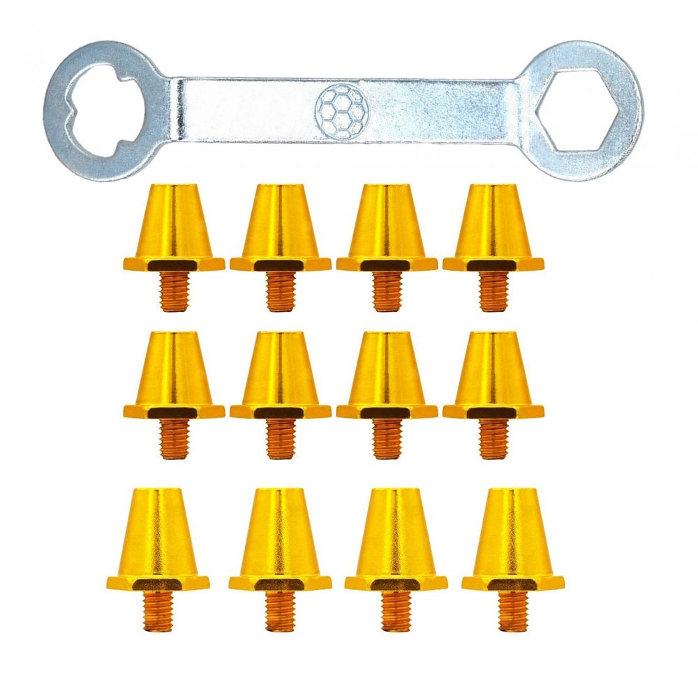 Colaxi 12x Football Boot Spikes, Soccer Anti Slip Screw in Football Cleats Replacement Spikes for Athletic, Sneakers, 13mm 15mm, Gold with Wrench