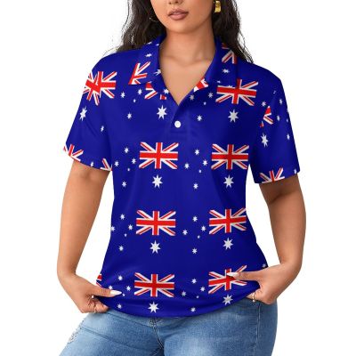 Australia Flag Womens Polo Shirts Short Sleeve Golf Shirts Casual Tennis Shirts for Work Business 4XL