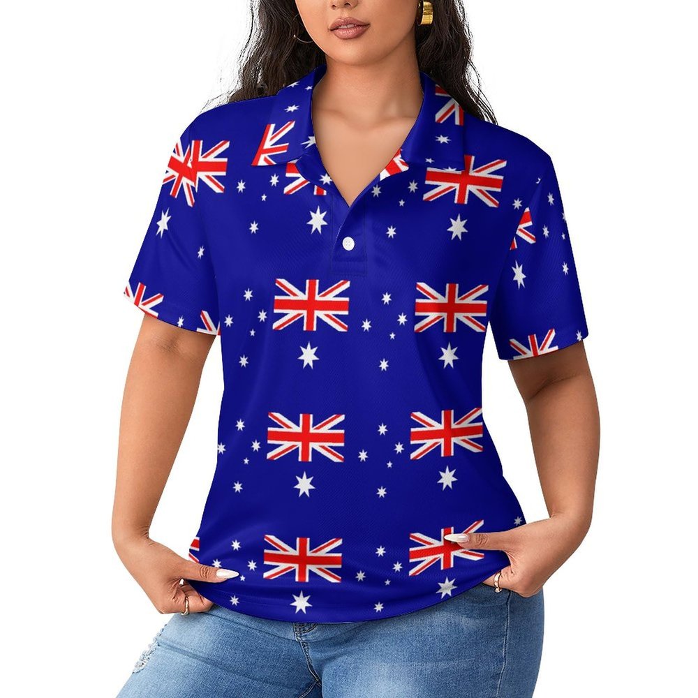Australia Flag Womens Polo Shirts Short Sleeve Golf Shirts Casual Tennis Shirts for Work Business 4XL