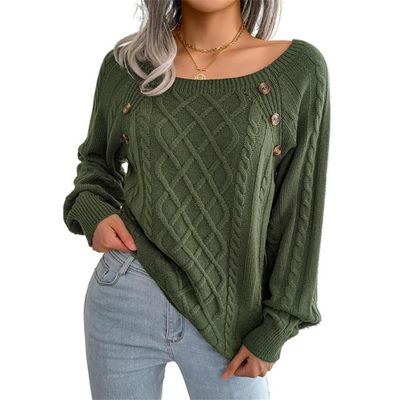 Xingfenly Women Casual Square Collar Buttons Long Sleeve Knitted and Sweaters for Autumn Winter s2 Green8 XS