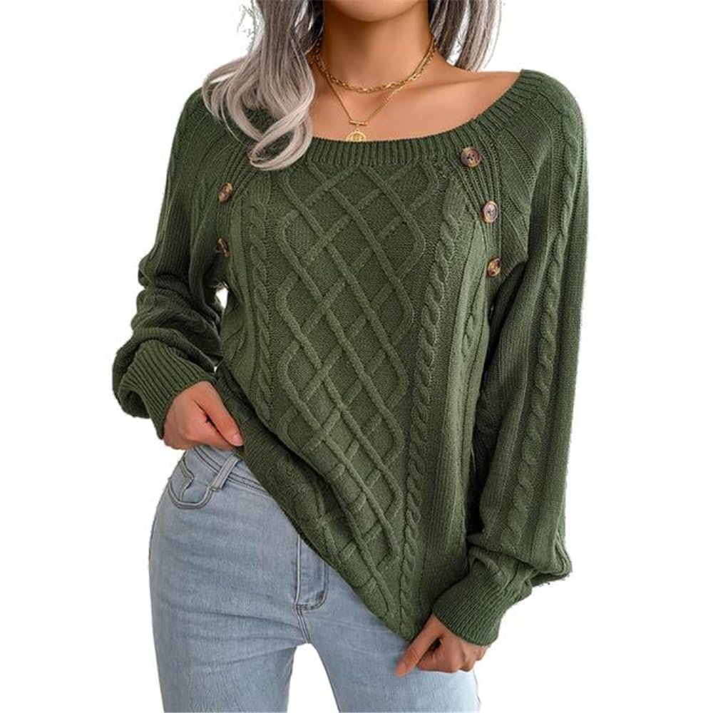 Xingfenly Women Casual Square Collar Buttons Long Sleeve Knitted and Sweaters for Autumn Winter s2 Green8 XS