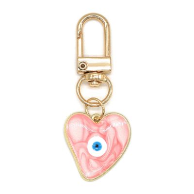 Jasimkiss Evil Eye Keychains Sweat-heart Keychains Protection Charm for Women Men Car Key Ring Bag Purse Accessories (Pink)
