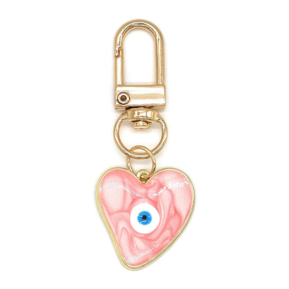 Jasimkiss Evil Eye Keychains Sweat-heart Keychains Protection Charm for Women Men Car Key Ring Bag Purse Accessories (Pink)