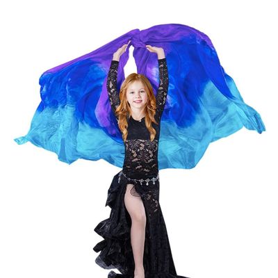 TMZAQH Girls Hand-Made Silk Belly Dance Veils Belly Dance Hand Scarves Gradual Colors190*90cm. (Turquoise Blue Purple)