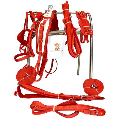 Horse Harness Set for Single Horsecart in Nylon | Red & White Color | (Pony)