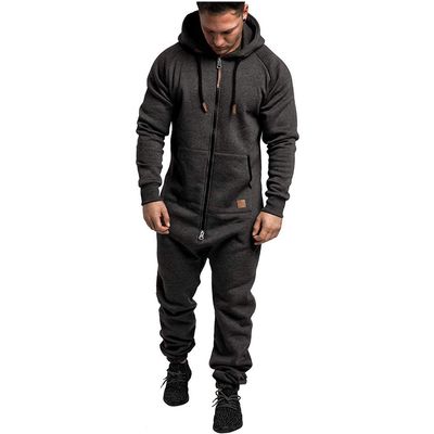 SteJar Men's Hooded Jumpsuit Zip Up One Piece Pajamas Playsuit Jogger Sweatsuit Overall Romper (Dark Grey,3X-Large)