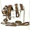 Designer Patchwork | Nylon Horse Driving Harness with Brown Synthetic Patent on The Saddle and Bridle and Golden Horse Statue Studs on The blinkers | Brown Color | (Mini) view 1