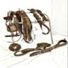 Designer Patchwork | Nylon Horse Driving Harness with Brown Synthetic Patent on The Saddle and Bridle and Golden Horse Statue Studs on The blinkers | Brown Color | (Mini) view 2