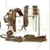 Designer Patchwork | Nylon Horse Driving Harness with Brown Synthetic Patent on The Saddle and Bridle and Golden Horse Statue Studs on The blinkers | Brown Color | (Mini) view 4