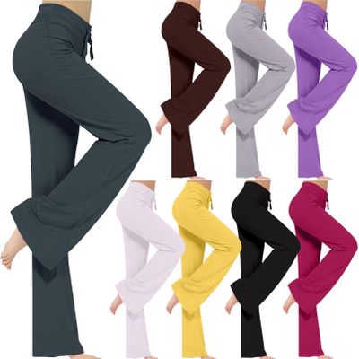 2025 Womens Wide Leg Yoga Leggings Drawstring Elastic High Waist Gym Sports Tights Pant Workout Casual Loose Trousers