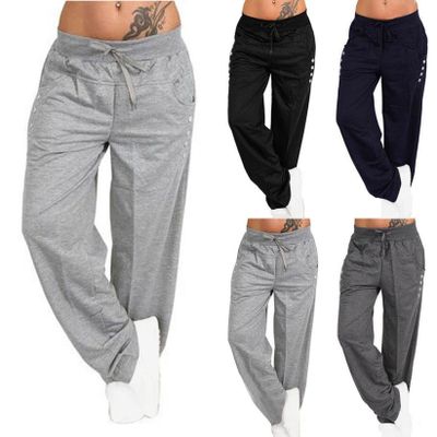 Sweatpants Women Drawstring Elastic Waist Loose Fit Crop Straight Pants Running Workout Casual Trousers