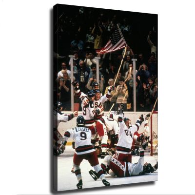 1980 USA Gold Medal Hockey Team Miracle on Ice Canvas Poster Modern Aesthetic Picture Wall Art Home Office Decoration Painting Holiday Gift (Framed,1624inch)
