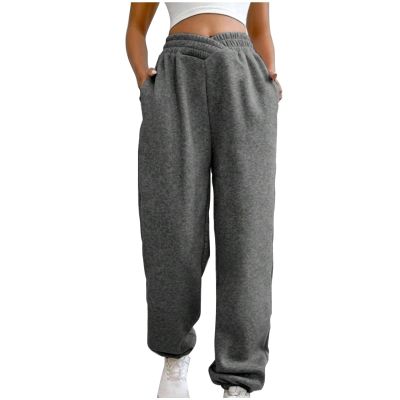 Crossover High Waisted Sweatpants for Women Asymmetrical Cross V Waist Pants Baggy Lounge Running Jogger with Pocket Dark Gray