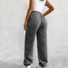 Crossover High Waisted Sweatpants for Women Asymmetrical Cross V Waist Pants Baggy Lounge Running Jogger with Pocket Dark Gray view 3