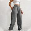 Crossover High Waisted Sweatpants for Women Asymmetrical Cross V Waist Pants Baggy Lounge Running Jogger with Pocket Dark Gray view 4