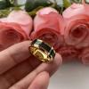 8 mm Gold Tungsten Carbide Ring for Men Women Wedding Band Black Carbon Fiber Inlay Beveled Polished Shiny with Comfort Fit view 3