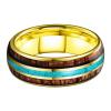 8 mm Gold Tungsten Carbide Rings for Men Women Turquoise Koa Wood Inlay Wedding Bands Polished Shiny Domed Comfort Fit view 2