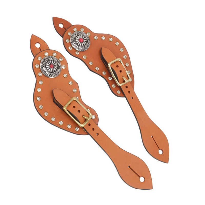 Spur Strap Adjustable 1 Pair Sturdy Versatile Slippy Vintage Cow Leather Western Spur Strap for Horse Training Protective