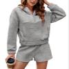 FKEEP Womens 2 Piece Sweatsuit Outfits Half Zip Hoodie Sweat with Shorts Pockets Lounge Winter Tracksuit Wear Matching Set view 1
