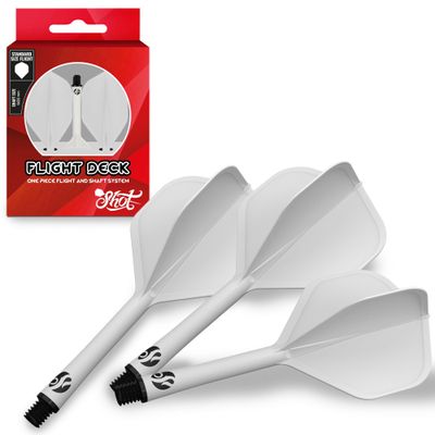 Shot! Darts Flight Deck One Piece Dart Flight and Shaft System, Reduced Deflections, Standard Shaped Flight (350 Micron) Available in Set of 3 (White, Short)
