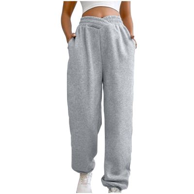 Crossover High Waisted Sweatpants for Women Asymmetrical Cross V Waist Pants Baggy Lounge Running Jogger with Pocket Gray