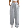 Crossover High Waisted Sweatpants for Women Asymmetrical Cross V Waist Pants Baggy Lounge Running Jogger with Pocket Gray view 1