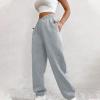Crossover High Waisted Sweatpants for Women Asymmetrical Cross V Waist Pants Baggy Lounge Running Jogger with Pocket Gray view 2