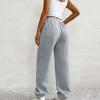 Crossover High Waisted Sweatpants for Women Asymmetrical Cross V Waist Pants Baggy Lounge Running Jogger with Pocket Gray view 3