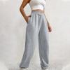 Crossover High Waisted Sweatpants for Women Asymmetrical Cross V Waist Pants Baggy Lounge Running Jogger with Pocket Gray view 4