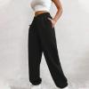 Crossover High Waisted Sweatpants for Women Asymmetrical Cross V Waist Pants Baggy Lounge Running Jogger with Pocket Black view 2