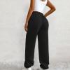 Crossover High Waisted Sweatpants for Women Asymmetrical Cross V Waist Pants Baggy Lounge Running Jogger with Pocket Black view 3
