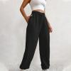 Crossover High Waisted Sweatpants for Women Asymmetrical Cross V Waist Pants Baggy Lounge Running Jogger with Pocket Black view 4