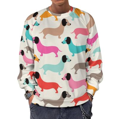 Retro Dogs Dachshund Men's Crewneck Sweatshirt Long Sleeve Pullover Sweater Lightweight Shirt Tops S