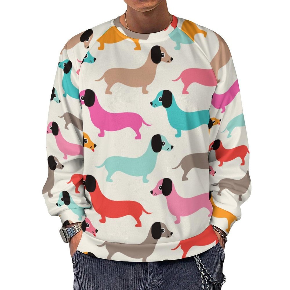 Retro Dogs Dachshund Men's Crewneck Sweatshirt Long Sleeve Pullover Sweater Lightweight Shirt Tops S