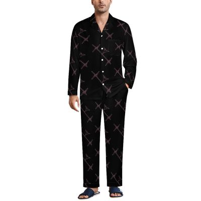 Ballet Heartbeat Men's Pajama Sets Long Sleeve Sleepwear Button Down Lounge Set Pjs with Pockets M