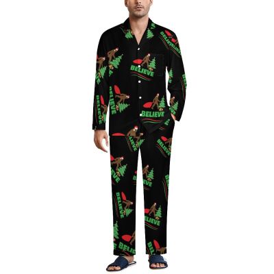 Christmas Bigfoot Sasquatch Men's Pajama Sets Long Sleeve Sleepwear Button Down Lounge Set Pjs with Pockets XL