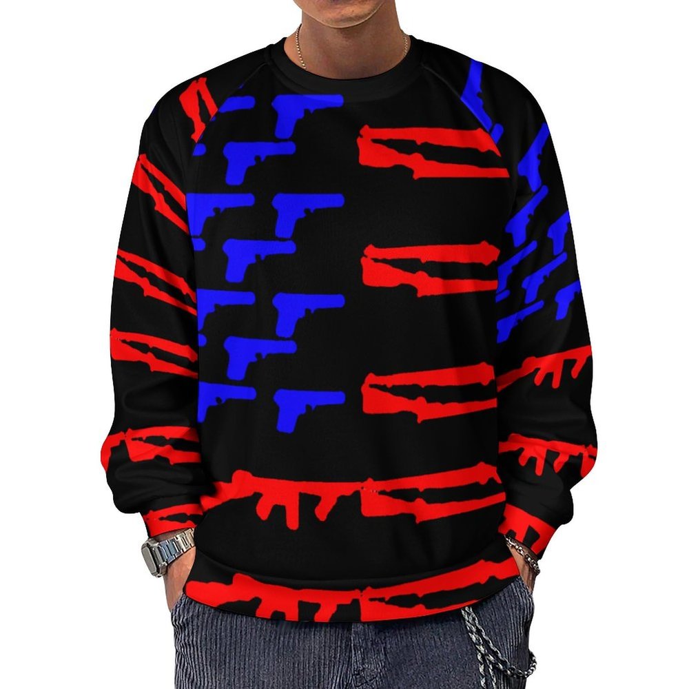 American Flag Gun Flag Men's Crewneck Sweatshirt Long Sleeve Pullover Sweater Lightweight Shirt Tops L