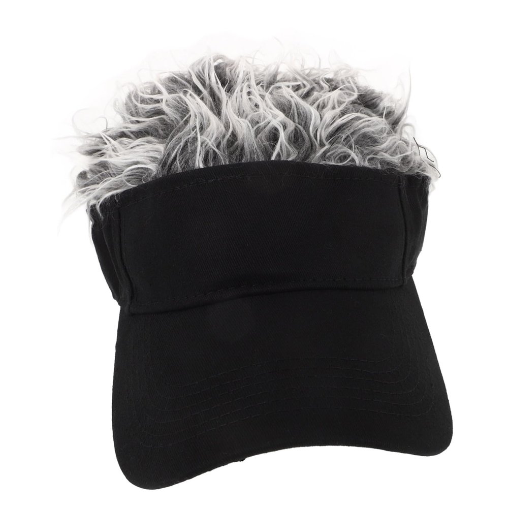 Amosfun Stylish Adjustable Baseball Cap Silvery Grey Wig for Outdoor Activities for Fishing Climbing and Sports Enthusiasts Adult Black