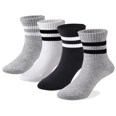 COTTON DAY Unisex School Kids Boys Girls Soft Cotton Athletic Socks with Black Gray White 4-6 Years S (6)